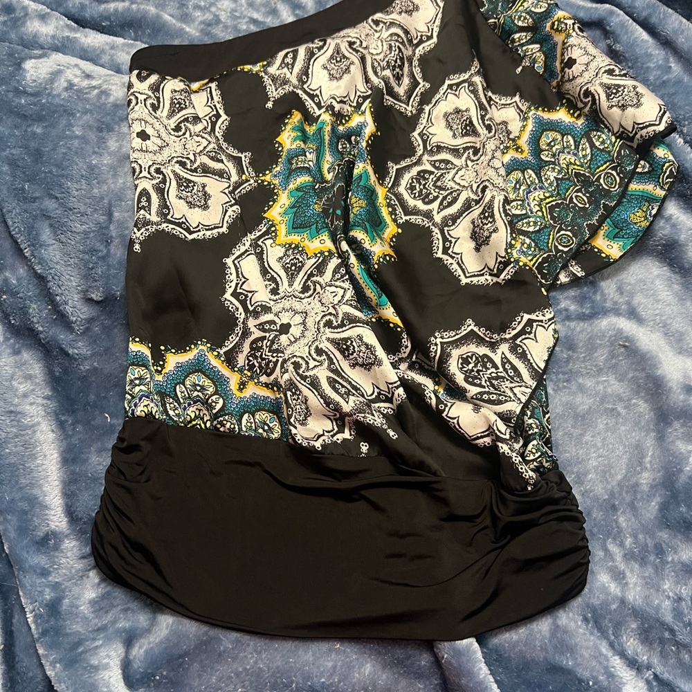 Studio Y Black and Teal Patterned Top
